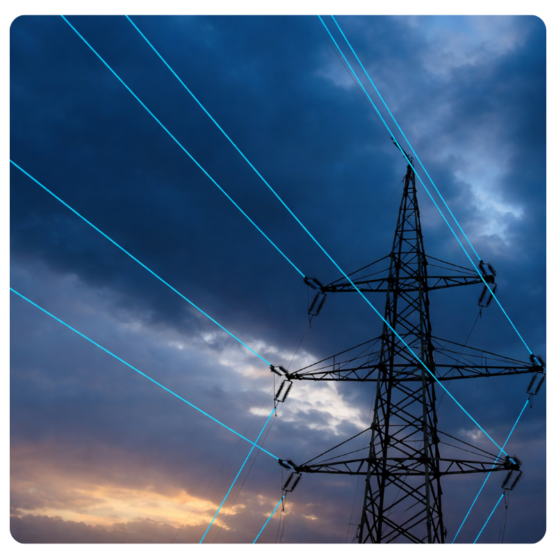 power lines against a dark sky