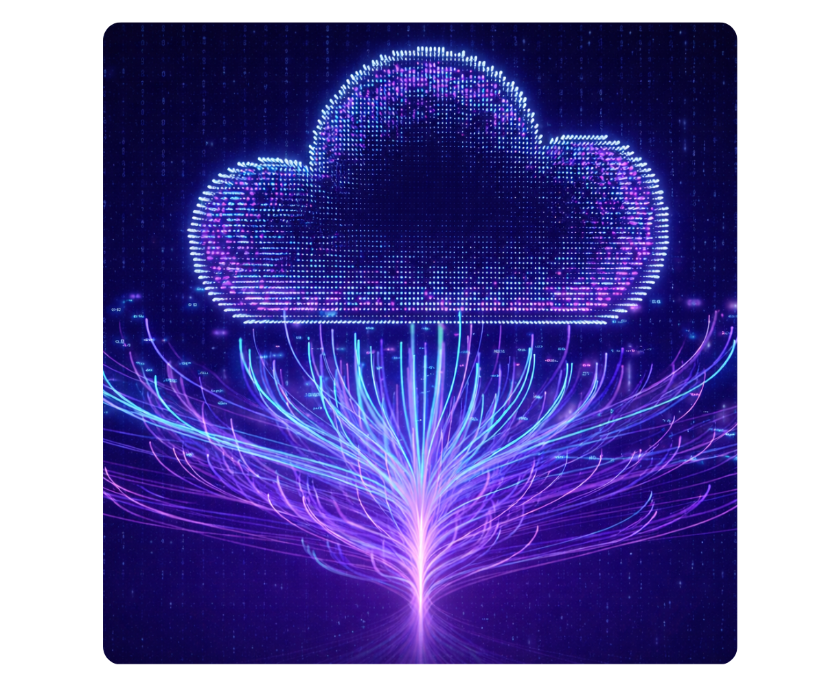 abstract purple dotted image of a cloud and neon connections
