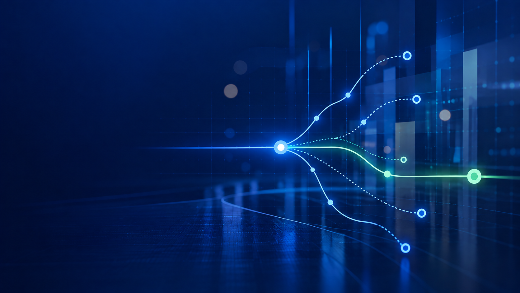 Featured image: Abstract digital twin visualization showing multiple data pathways branching from a central point to represent simulated outcomes and decision scenariosDigital twins aren't just for manufacturing: simulating product and operational decisions before you commit budget