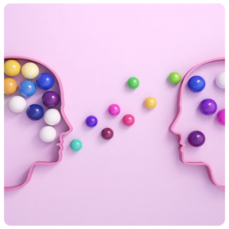outline of two heads with colorful beads