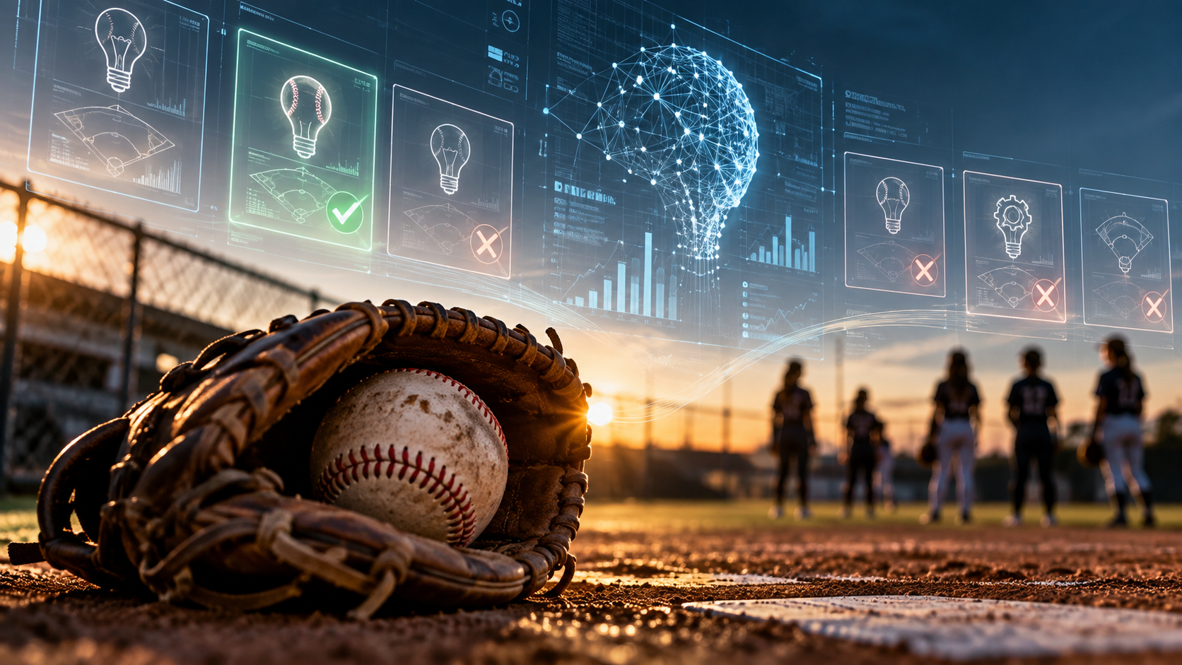 Featured image: Baseball glove and ball on a field at sunset with players in the background and an AI-powered analytics interface visualizing baseball data overhead.Not every idea earns a roster spot: how to decide what's worth building before you build it