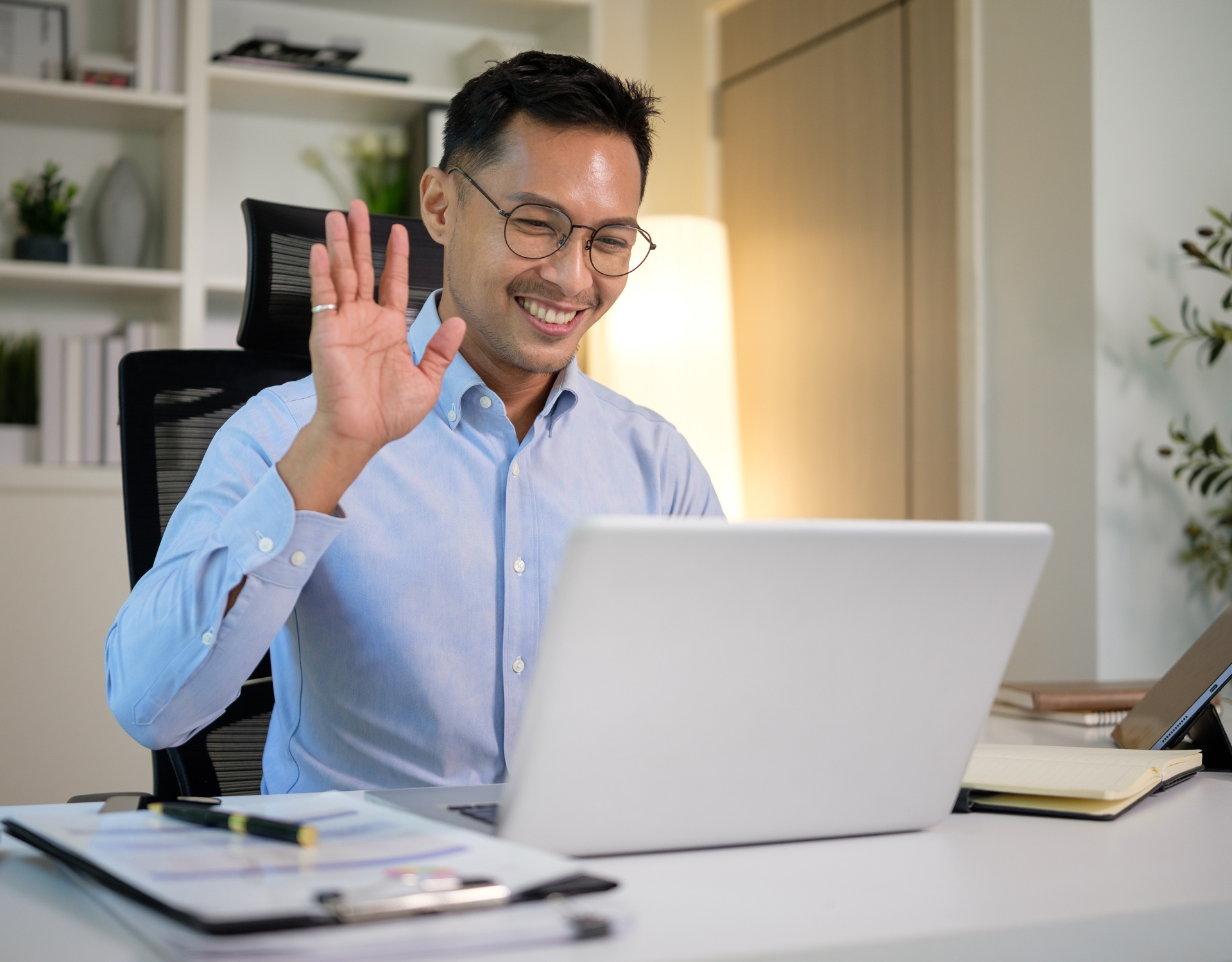 Professional participating in a video call representing career growth and professional development.