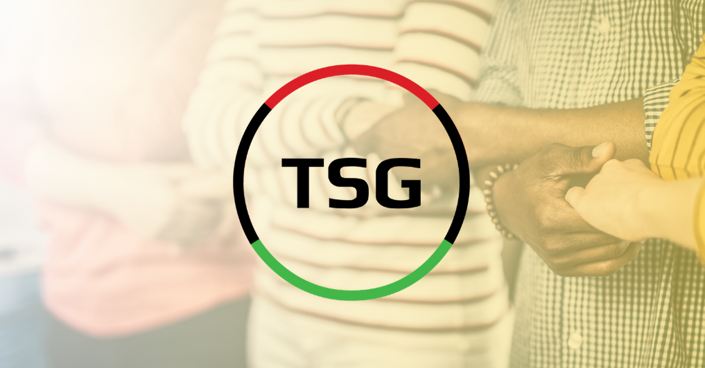 TSG Black History Month logo over an image of diverse group interlocking hands